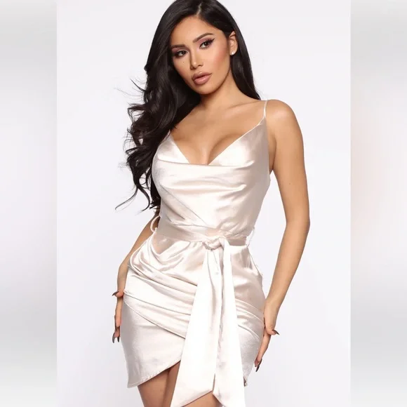 champagne dress fashion nova Sheath Leather Dress with Cap Baby Sleeves 8 / Black Leather main image 1